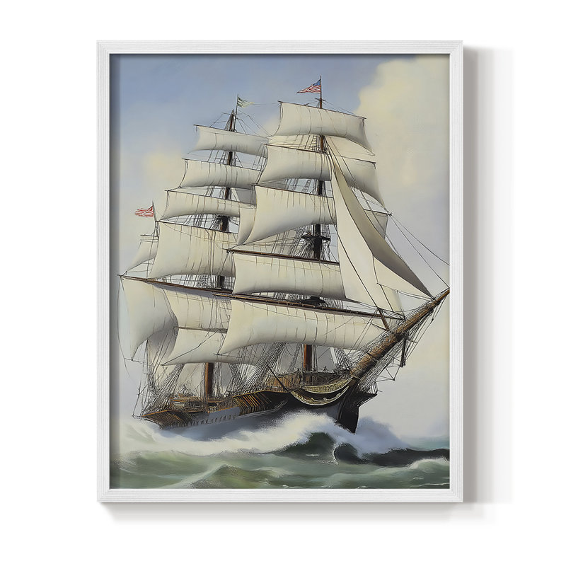 NAUTICAL Series Lxxi, reproduction encadrée - bois massif, H 15 po x l 12 po, Blanc