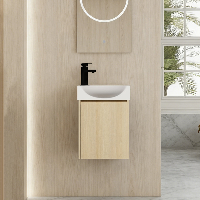 Meuble-lavabo mural moderne Mid-Century , Chêne