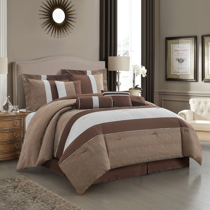 Taifa Modern & Contemporary Comforter Set, Queen Comforter + 6 Additional Pieces, Brown