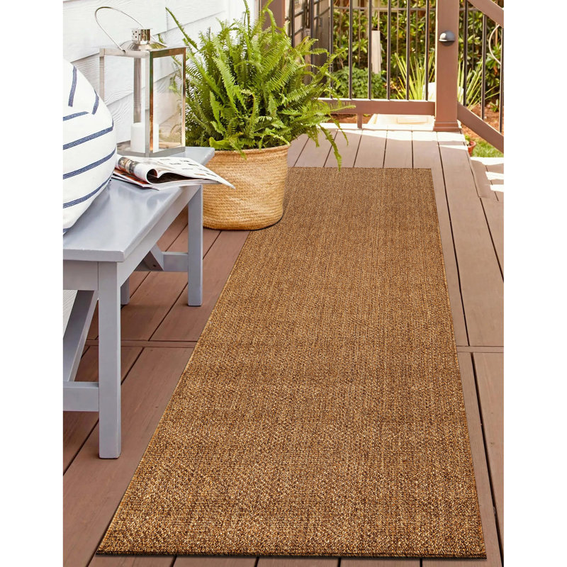 Diamond Grid Natural/Jute Easy-Care Indoor/Outdoor Flat Woven Area Rug, Runner 2'3" x 6'