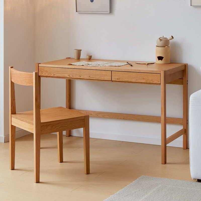 Bureau rectangulaire en bois massif avec 2 tiroirs Burlywood, 29.53"H×39.37"L×21.65"W