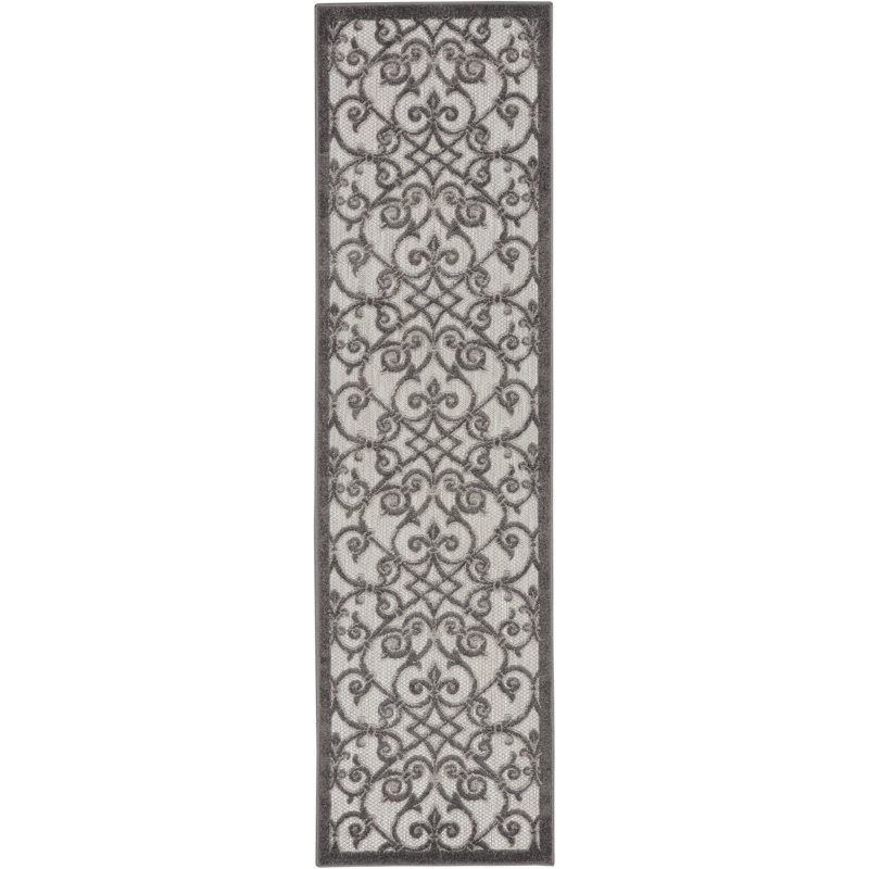 Tapis gris Ikat Newton, Tapis de couloir 2 pi 3 po x 8 pi