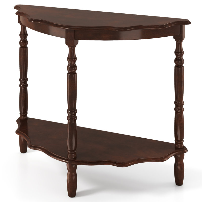 42 Inch Half Moon Console Table w/Shelf & Rubber Wood Legs for Entrance Hallway