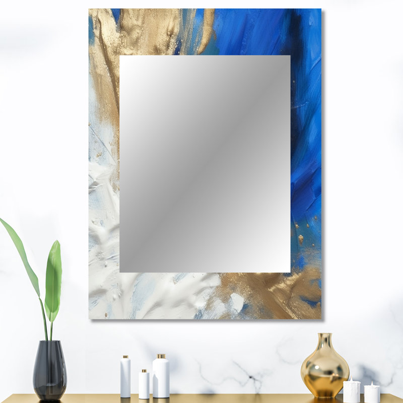 Transcendence Abstract In Blue And Gold II - Abstract Painting Decorative Mirror, Modern Wall Mirror, Printed Metal Art