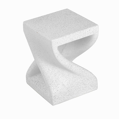 Outdoor White Marble Modern Twisted-Base Terrazzo-Speckled All-Weather MGO Side Table – Indoor End Table for Home, Office & Patio Decor