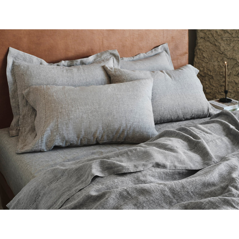 Ensemble de draps en lin organique, Ensemble de draps pour grand lit avec 2 taies d'or, Ardoise Chambray