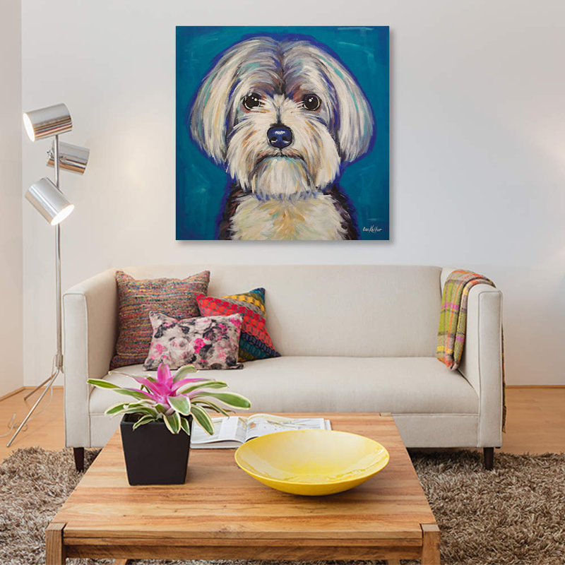 «Morkie» par Hippie Hound Studios, reproduction sur toile tendue, Toile encadrée noire, Pas de tapis