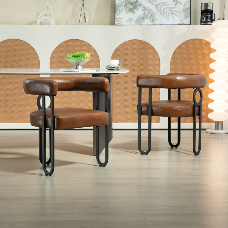 Chaise d'appoint rembourrée, chaise de salle à manger, fauteuil de cuisine avec structure en métal, Marron clair, 2
