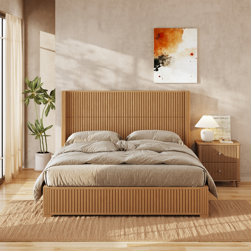 Solid Wood Platform Bed Frame, Queen, Light Brown