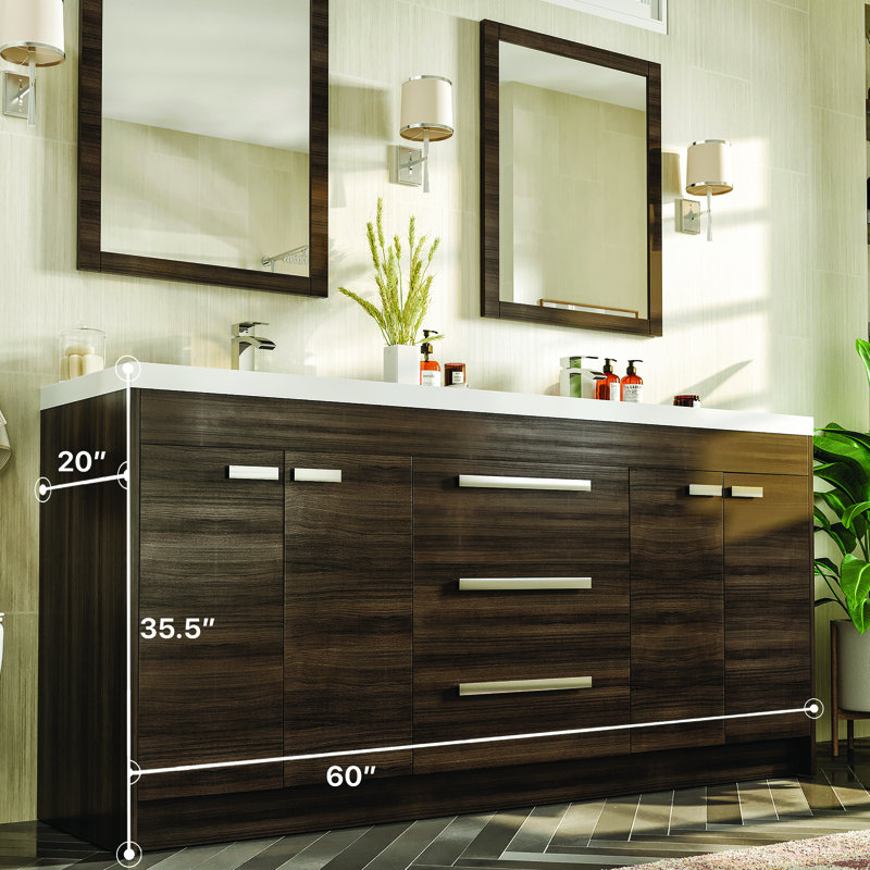 Ensemble de meuble-lavabo double 60 po Wauconda, 60", Chêne gris