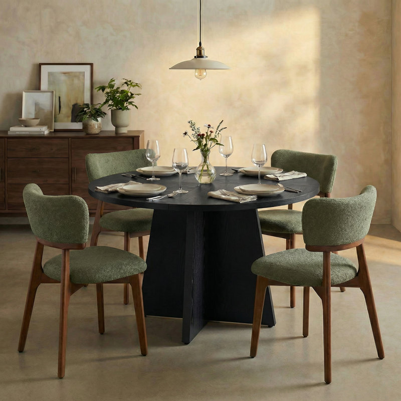 Ensemble de table de salle à manger moderne avec chaises H 32,1 po Rohun, Noir, Vert