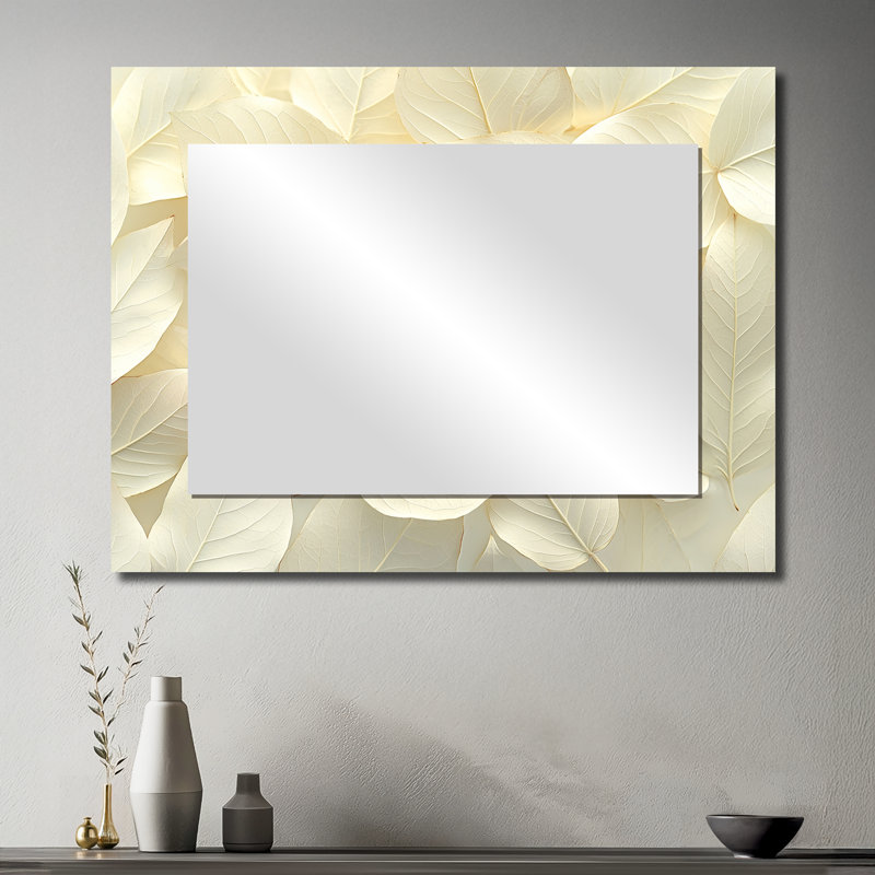 Feuillage ivoire ivoire collage I - miroir floral pour décoration murale - imprimé sur métal, 30 po x 40 po