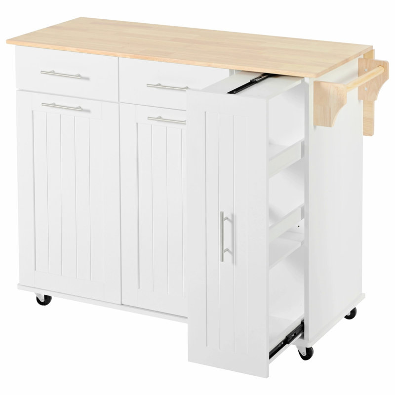 Îlot de cuisine avec abattant, chariot de rangement de cuisine avec 2 tiroirs, chariot de cuisine roulant avec porte-serviettes