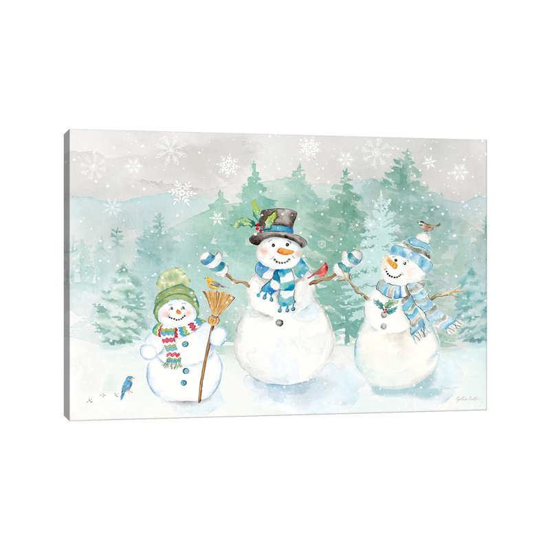 Let It Snow Blue Snowman Landscape by Cynthia Coulter - Wrapped Canvas Painting, 30.48 cm H x 45.72 cm W