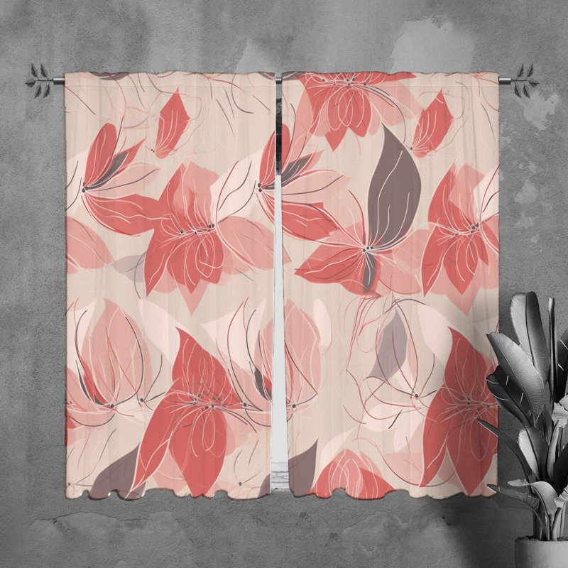 Motif floral de rideaux de fenêtre roses - 6069, L 20 po x L 82 po