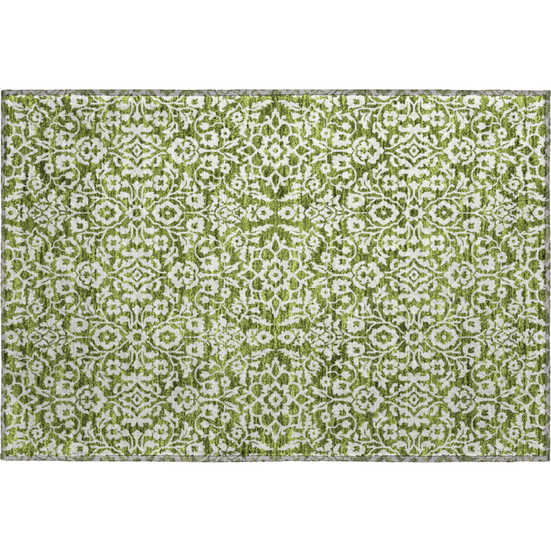 Premium Machine Washable Prisco Olive Rug, Rectangle 1'8" x 2'6"