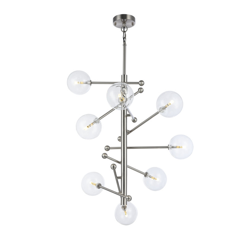 Lustre argenté à niveaux 8 lumières Tulum, Nickel brillant, 8 lumières