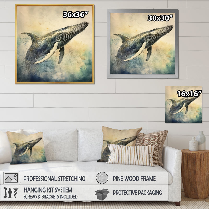 «Graceful Whale - Animals», reproduction d'art sur toile, H 16 po x l 16 po, Toile tendue