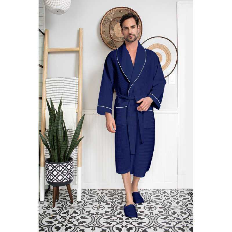 Peignoir gaufré LOTUS LINEN - Peignoirs de luxe en coton pour hôtel / spa, TG, Bleu marine