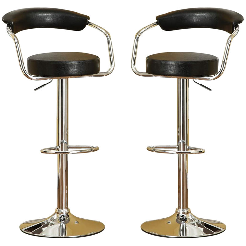 Tabouret de bar noir moderne avec dossier court et hauteur réglable dans une chaise de salle à manger de style contemporain avec pieds en tissu d'ameublement en similicuir pour îlot de cuisine