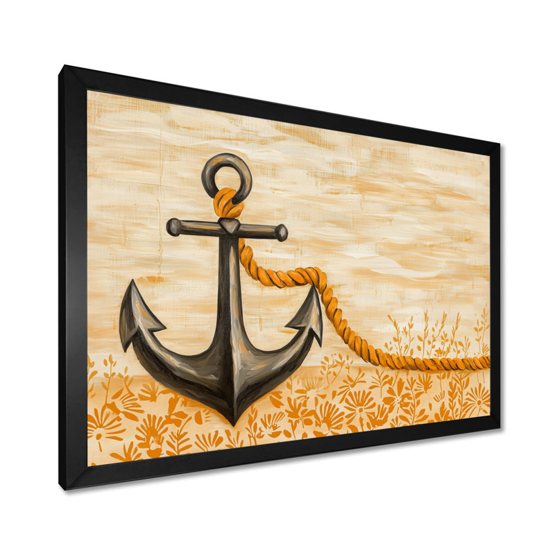 Ancre et corde - reproduction d'art côtier, Reproduction encadrée d'une seule photo sans pass, Black, H 12 po x l 20 po