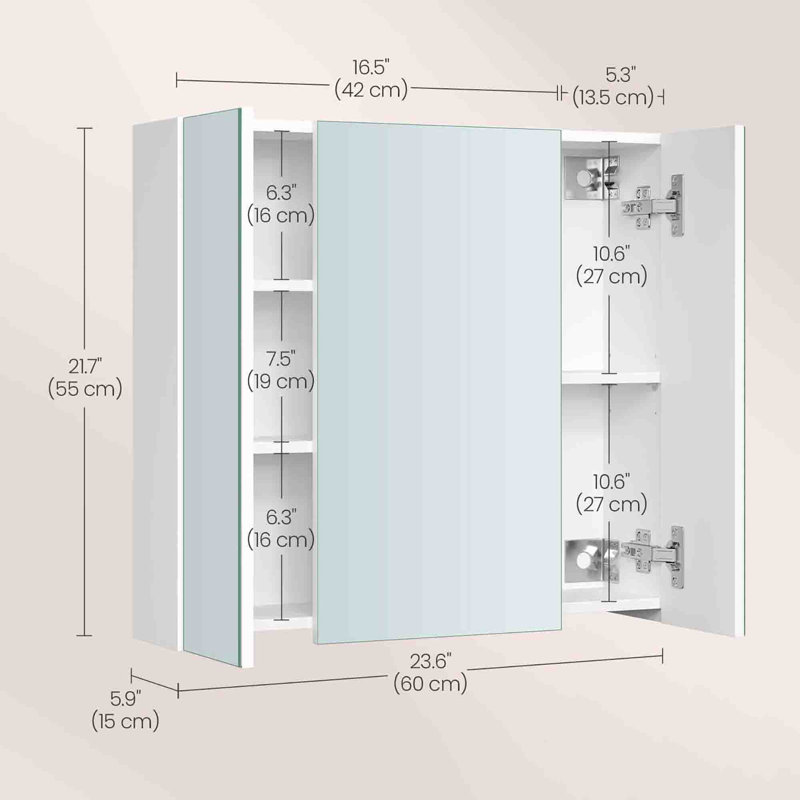 600mm W 550mm H Wall Mounted Required Frameless Medicine Cabinet With Mirror And Adjustable Shelf