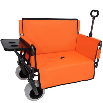 Chariot pliant 3-en-1 avec banquette et plateau de table pliable monté à l'arrière - capacité de 500 lb, pneus de plage 9 po x 4 po, orange