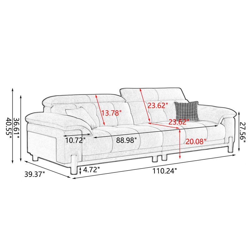Canapé modulaire en chenille crème et blanc, H 40,55 po x l 110,24 po x P 39,37 po, Chenille crémeux / blanc