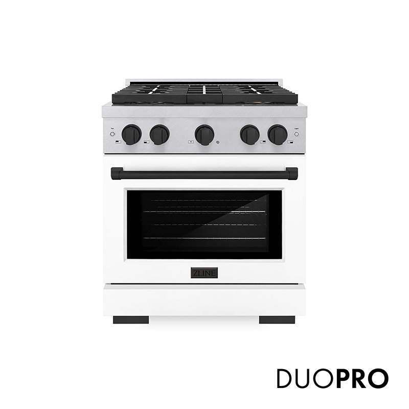 ZLINE Autograph Edition 36 in. 5.2 cu. ft. Paramount Dual Fuel Range W/ 6 Burner DuoPro Cooktop and Electric Convection Oven in Satin Stainless Steel W/ White Matte Door and Champagne Bronze Accents