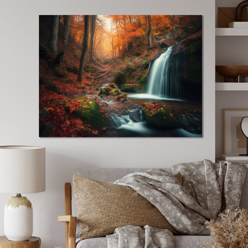 Chute d'eau en automne II - impression, H 30 po x l 40 po x P 1,5 po, Toile tendue
