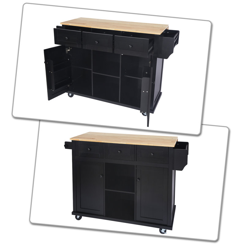 Courvevoie Wood Kitchen Island, Black