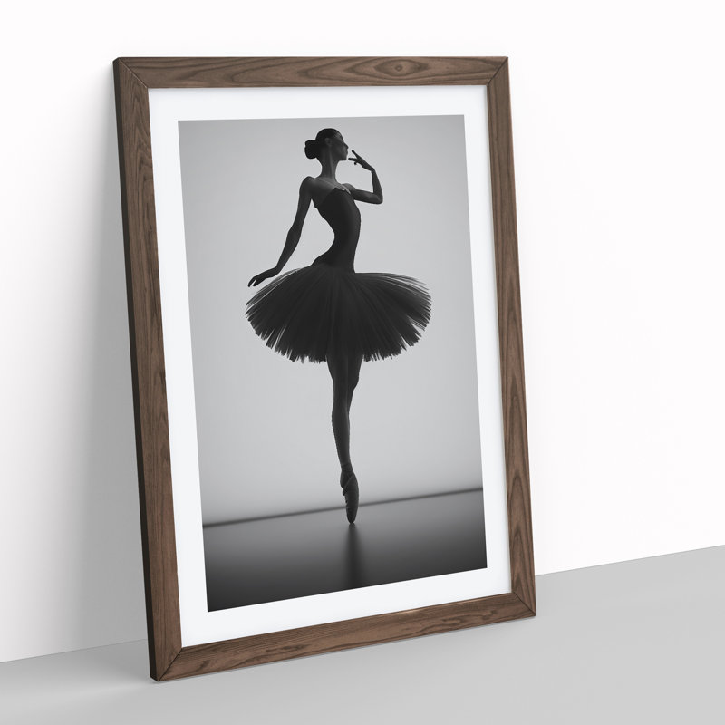 Monochrome Ballerina No.1 - Wall Art, 34cm H x 25cm W x 2cm D, Walnut Framed