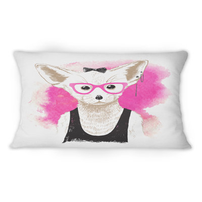Dressed Up Fennec In Pink Glasses Hipster Style -1 Children''s Art Printed Throw Pillow