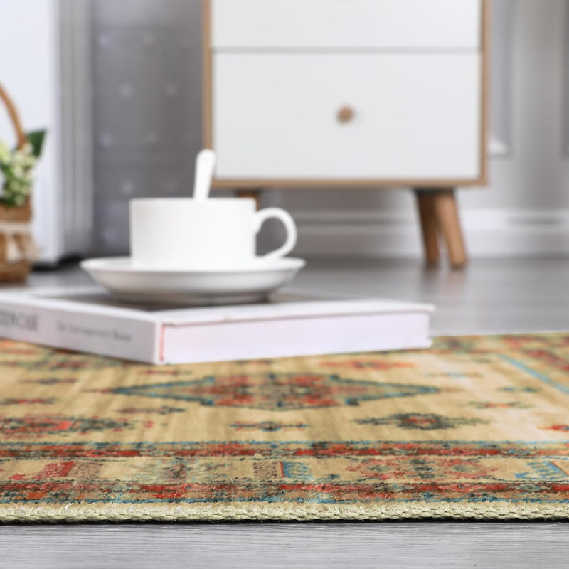 Tapis lavable antidérapant 8 x 10, tapis esthétique Boho pour le salon, la chambre à coucher, la salle à manger, le bureau, rouge