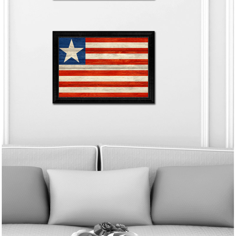« liberia country flag », impression sur toile encadrée, H 15 po x l 21 po x P 1 po, Encadrement noir