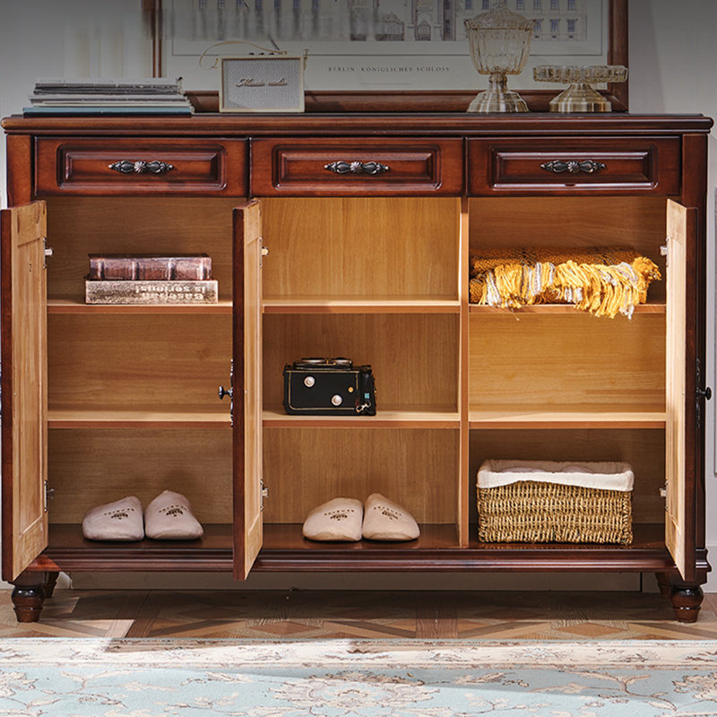 Red Brown Solid Wood Shoe Storage Bench