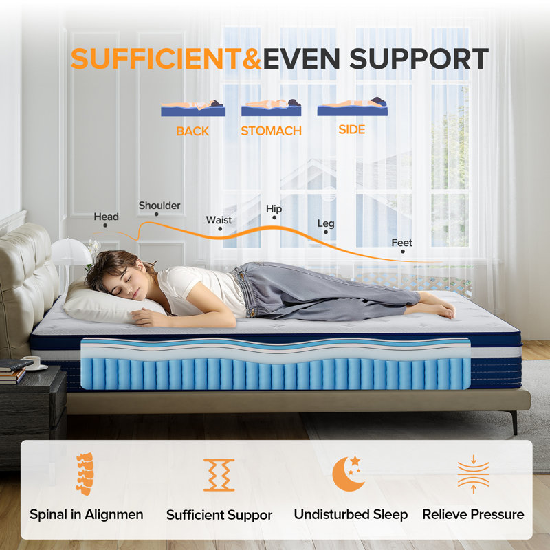 Neasha 12" Cooling Medium Firm Gel Memory Foam Pocket Spring Hybrid Mattress in a box with CertiPUR-US Certified Memory Foam