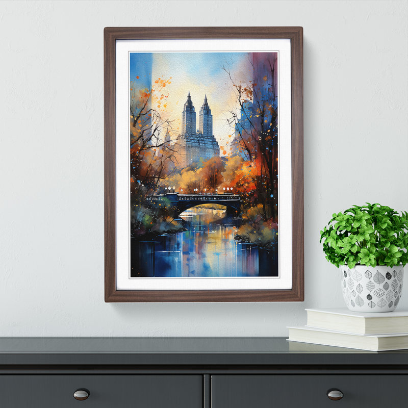 Central Park Symbolism - Single Picture Frame Print on Wood, Walnut Framed, 64cm H x 46cm W x 2cm D