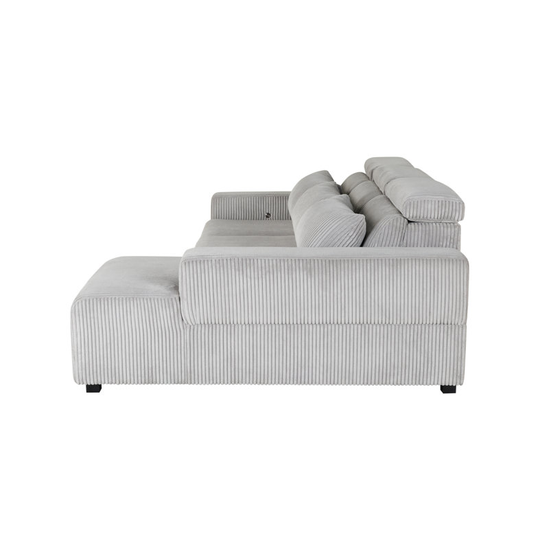 Gray Corduroy Fabric Power Reclining Sectional Sofa
