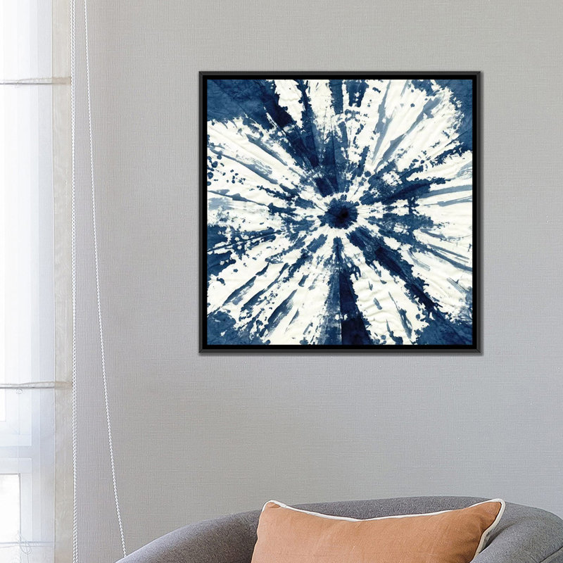 «Shibori Circle» par Carol Robinson, impression sur toile, H 18 po x l 18 po x P 1,5 po, Toile avec cadre noir, Pas de tapis