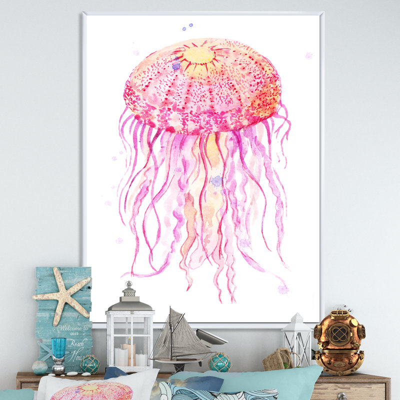 Magnifique méduse - Illustration, H 32 po x l 16 po x P 1 po, Cadre flottant blanc