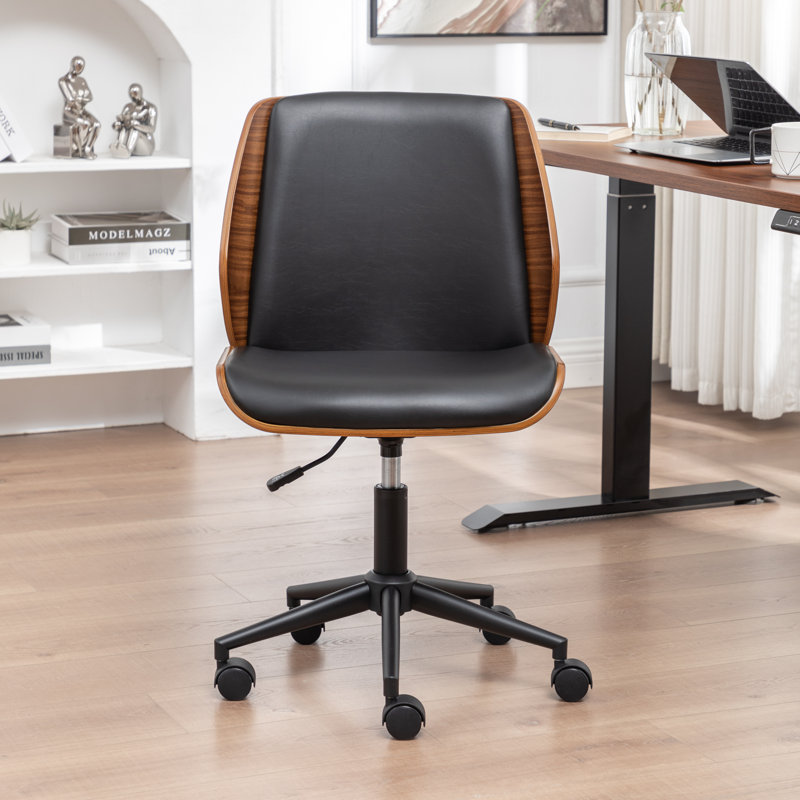 Bryonie Faux Leather Upholstered Armless Office Chair, Black