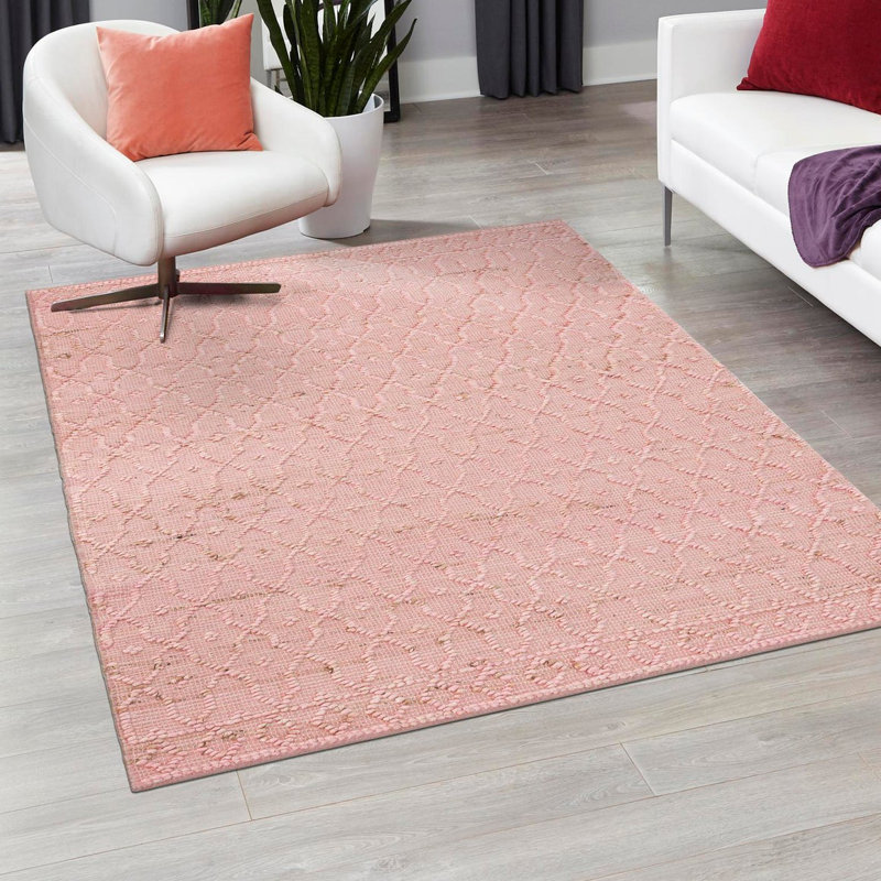 Tapis rose en jute / sisal tissé à la main Michailas, Rectangle 3 pi 1 po x 5 pi 1 po