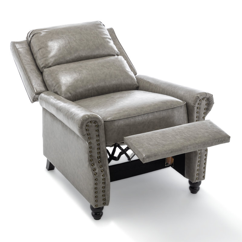 Ameiah Upholstered Faux Leather Manual Push Back Recliner Chair with Wingback, Grey