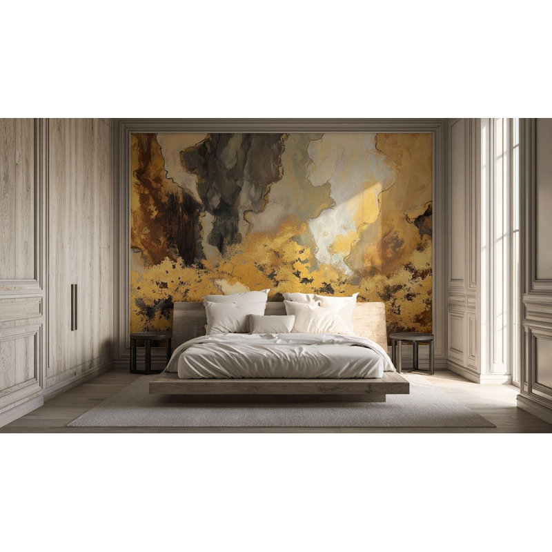 Décoration murale en marbre métallique à motif abstrait doré, L 108 po x l 140 po