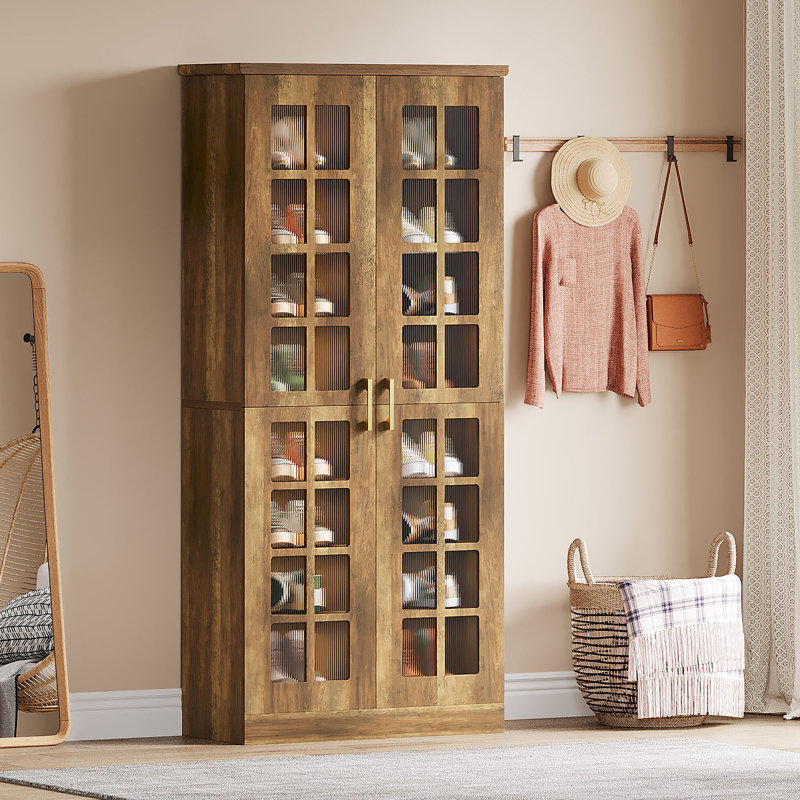 70.8'' Tall Shoe Cabinet With Doors, 8-Tier Shoe Storage Cabinet With Adjustable Shelves, Rustic Brown