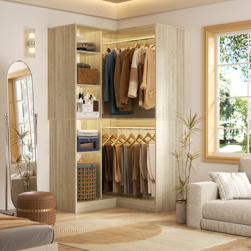 36"Corner Closet System With 2 Rods And Hutches, Ivory