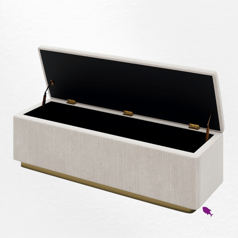 Banc de rangement rembourré en velours côtelé, Gris clair