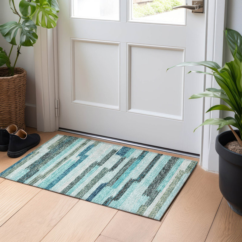 Premium Machine Washable Mayfield AMF114 Abstract Rug, 1'8" x 2'6", Turquoise