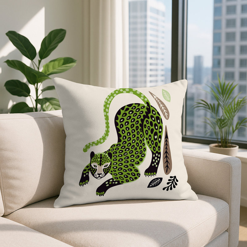 Oreiller carré réversible intérieur / extérieur Gino Leopard, Chartreuse, Carré 15 po